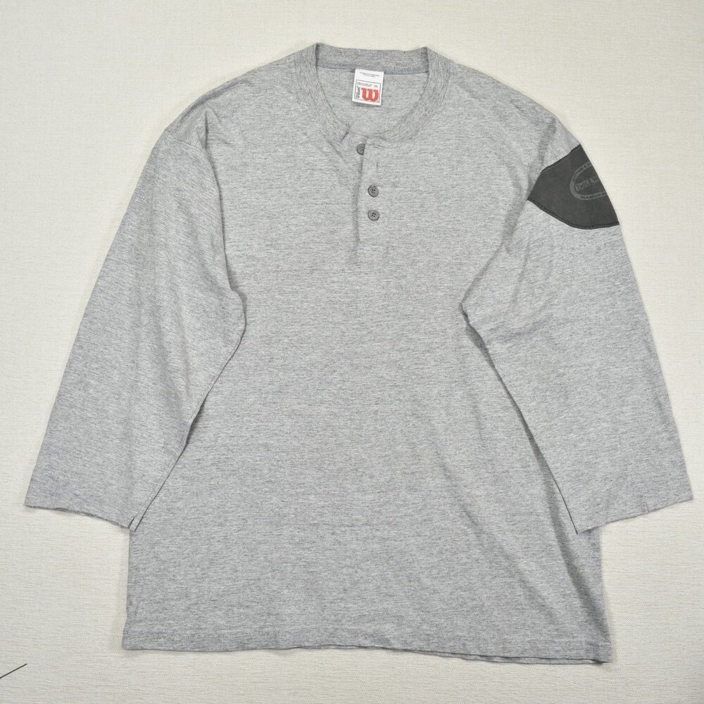 Vtg Wilson Thos E Wilson Patch 3 Button Henley Shirt Mens XL Gray 3/4 Sleeve Top